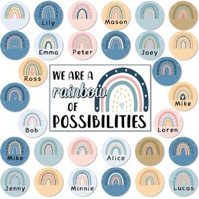 Boho Rainbow Bulletin Board Classroom Decoration Motivational Cutouts Positive Inspirational We are A Rainbow of Possibilities Blue Rainbow Bulletin Board Set for Classroom School Home Wall Decor