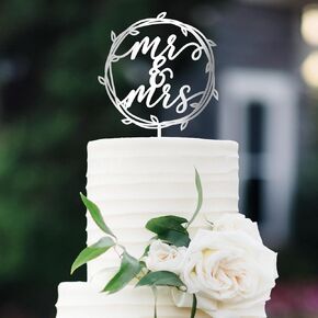 Mr & Mrs Cake Topper Wedding Cake Topper in Silver Acrylic (Design 05)