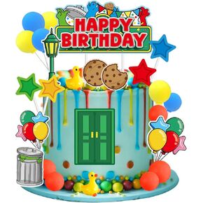 Street Cake Topper- Red Green Street Cake Decorations, Street Birthday Cake Topper with Mini Balls, Street Figurines, Cartoon Cake Decor for Kids Boys Girls Friends Street Birthday Party Supplies