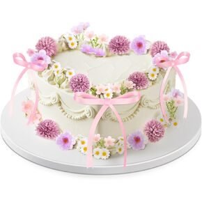 30 Pcs Wildflower Cake Decorations Baby in Bloom Cake Decorations Fake Wildflower Heads Pink Bow Topper for Women Birthday Wedding Bridal Baby Shower Party Picnic