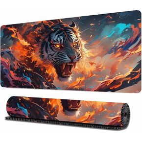 Angry Tiger Themed Large Gaming Mouse Pad with Non-Slip Rubber Base - 60x30cm (23.6x11.8in) - Large Gaming Mouse Pad Smooth Surface Mouse Mat for Computer Home Office Work and Study (Tiger)