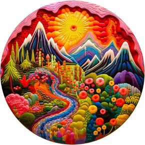 Bgraamiens Puzzle 3D Visual Needle Point Style Gorge with Flowers 1000 Pieces Round Puzzle for Adult,Colorful Puzzle for Adult