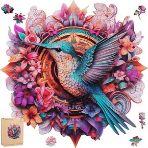 Hummingbird 200 Pieces Wooden Jigsaw Puzzles for Adults with Unique Irregular Shape Fun Challenging Bird Puzzles for Kids and Couples on Birthday,Children’s Day,Christmas 11.3"x 11.3"