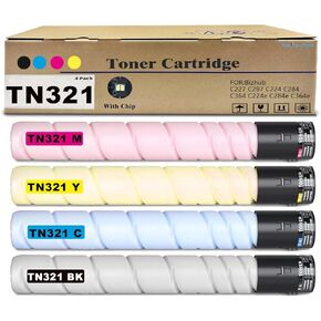 4-Pack TN221 TN-221 TN321 TN-321 Toner Cartridge Black Cyan Magenta Yellow Replacement for Konica Minolta Bizhub C227 C287 C224 C284 C364 C224e C284e C364e Printers