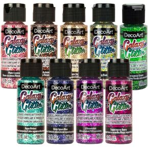 DecoArt Galaxy Glitter Paint 9 Color Multicolor Glitter Paint Set, brush-on glitter acrylic paint, 2 FL oz (Pack of 9)