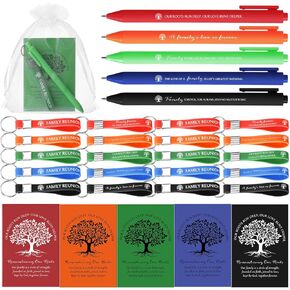 30 Set Family Reunion Favors Bulk Mini Tree Notebooks Inspirational Ballpoint Pen with Silicone Keyrings Rubber Keychains and Bag Family Reunion Gift for Gathering Camping Party Guests