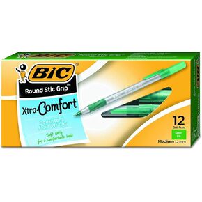 BIC Round Stic Grip Xtra Comfort Ballpoint Pen, Medium Point (1.2mm), Green, 12-Count, Pack of 8