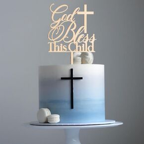 God Bless This Child Cake Topper Baptism Cake Topper in Wood (Design 002)