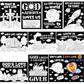 Zhanmai 30 Pcs Religious Coloring Poster Color Your Own God's Love Posters DIY Christian Cross Crafts Bible Scripture Crafts for Spring Sunday School Classroom Activities