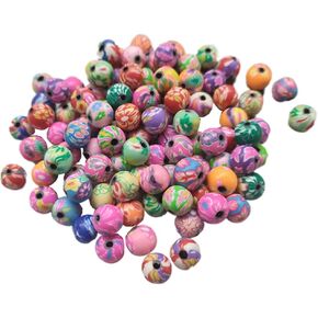 8mm Colorful Round Clay Beads for Bracelets, Craft Polymer Clay Handmade Loose Beads for DIY Jewelry Making (100 Pack)