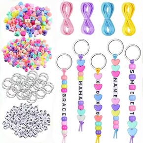 DIY Bead Keychain Kit - Key Chain Making Craft, Letter Beads for Jewelry Accessories, Festival Party Gift Favor for Mama Dad Lover Singer Fans, Back to School Gifts for Teacher Students (566pcs)