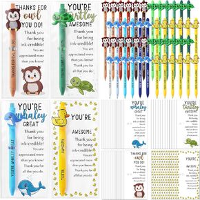 48 Sets Emotional Support Gifts Bulk Include Funny Animal Thank You Ballpoint Pens with Thank You Tags Employee Appreciation Gifts for Team Teacher Coworkers Staff