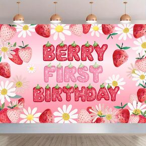Berry First Birthday Decorations Strawberry 1st Bday Backdrop Banner Sweet One Strawberry 1st Party Decor Supplies Strawberry 1st Birthday Decor