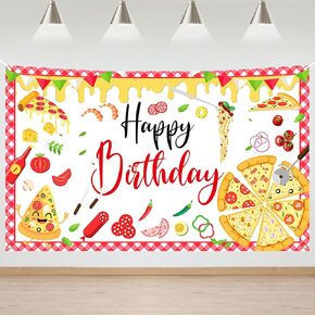 Avezano Happy Birthday Party Backdrop - Kids Cooking Theme Pizza Party Decoration Banner - Themed Birthday Dessert Cake Table Banner 70.8 x 43.3 Inch