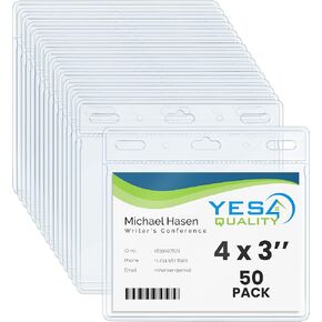 Yes4Quality - Horizontal Card Holder - 4x3 Inch, 50 Pack - Clear Name Badge Protector for ID Tags - Heavy-Duty No Zipper Nametag Badges - Quick Load for Easy Card Insert