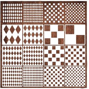 12Pcs Checks Diamond Stencils, Harlequin Checkerboard Stencils Assorted Sizes Square Diamond Shape Templates Reusable Diamond Checks Stencil for Painting on Wood Wall DIY Craft (12pcs Check/Diamond)
