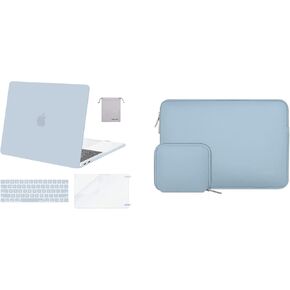 MOSISO Compatible with MacBook Pro 13 inch Case 2016-2020 A2338 M1 A2289 A2251 A2159 A1989 A1706 A1708, Neoprene Bag&Plastic Hard Case&Keyboard Skin&Screen Protector&Storage Bag, Baby Blue&Airy Blue