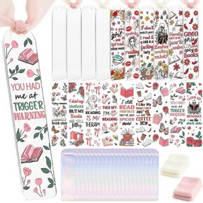 Mental Health Acrylic Bookmarks - 45 Pcs Butterfly Acrylic Bookmark Blanks Double-Sided Clear Bookmark Making Kit UV DTF Transfer Stickers with Yellow Pink Ribbon Book Lovers Women DIY Gifts