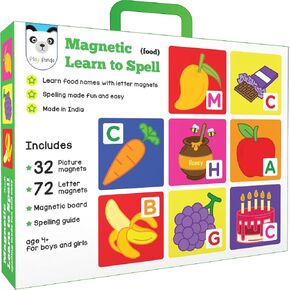 Magnetic Learn to Spell Animals | 104 Magnetic Pieces - 32 Picture Magnets + 72 Letter Magnets | Includes Magnetic Board & Spelling Guide | Educational Toy for Boys & Girls Aged 3+ Years