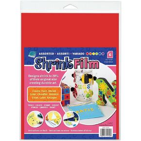 Grafix Shrink Film - Assorted Bright Opaque Colors 8.5"x11" Sheets, Design Your Art and Shrink It to Create Jewelry, Embellishments, Paper Crafts, Gift Tags, Ornaments and More, Pack of 6 Sheets