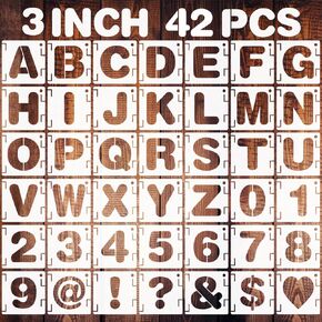 2 Inch Letter Stencils Kit, Alphabet Art Craft Stencils, 42 Pcs Reusable Letter Number Symbol Interlocking Stencils for Painting on Wood, Wall, Fabric, Rock, Sign, DIY Art Projects