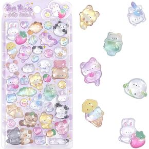 3D Puffy Stickers, 6 Sheets 300+ Kawail Resin Decorative Stickers for Kids Adults，Tiny Stickers for Phone Case，Notebook，Scrapbooking -Perfect for Craft and Gift
