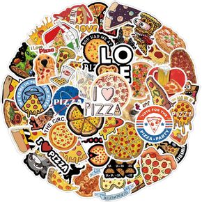 52pcs Pizza Stickers Pack, Cute Cartoon Graffiti Vinyl Waterproof Decals for Water Bottle,Laptop,Phone,Skateboard,Scrapbooking,Bumper for Kids Teens Adults Fans for Party Supply