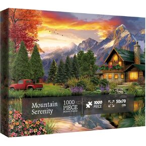 Beautiful Landscape Lake Sunset Puzzles for Adults 1000 Pieces, Pretty Nature Country House Scenic Art Jigsaw Puzzles, Colorful Flower Plant Duck Tree Scenery Puzzle