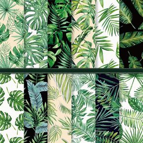 24 Sheets Tropical Plants Pattern Paper Green Palm Leaves Scrapbook Specialty Paper Double Sided for Summer DIY Crafts Card Making Photo Album Decor, 6 x 6 Inch