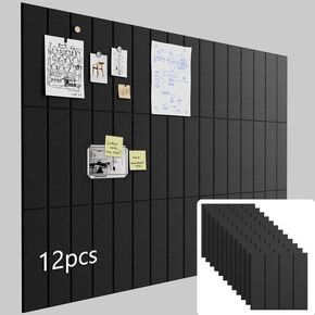 Babenest 12Pack Felt Bulletin Board, Large 47"x35" Double-Sided Available Cork Board Alternative, DIY Bulletin Pin Board with Removable Adhesive Tabs for Office School Home Wall (Black and White)