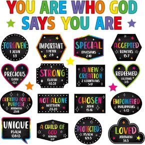 Qyeahkj Christian Bulletin Board Decorations God Says You Are Religious Classroom Wall Decor Colorful Motivational Quote Cutout Inspirational Bulletin Board Sets for Sunday School Home Church Supplies