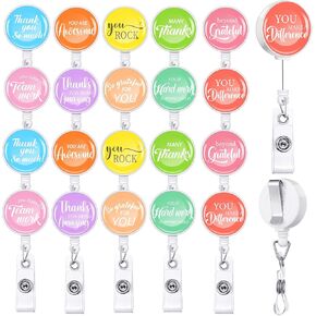 Geyoga 20 Pcs Employee Appreciation Gift Retractable Badge Reels Bulk with Motivational Quote, Badge Reel with Alligator Clip for Nurses Teachers Worker, 10 Styles(Candy Color,Solid)
