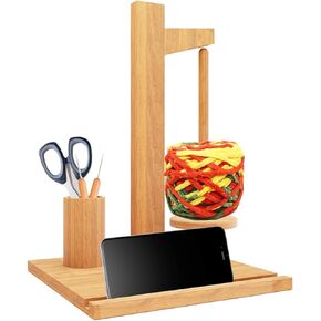 Wooden Yarn Holder with Phone Stand for Crocheting and Knitting,Yarn Spindle and Yarn Holder Spinner for Easy Spinning Crochet Yarn Holder and Yarn Organizer Ideal Gift for Craft Lovers