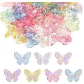 70pcs Miniature Tiny Butterflies, Mini Resin Butterflies Colourful Small Butterfly Figurines Pendants Charms Micro Butterflies Butterfly Craft for Decoration Doll House Miniature (Seven Colors)