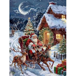 Reofrey DIY Diamond Art Painting Kits for Adults Santa Claus, Diamond Art Christmas Full Drill Round Rhinestone, Cross Stitch Embroidery Canvas for Crafts Home Decor 12x16inch/30x40cm