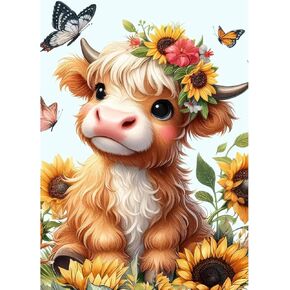 KTHOFCY 5D DIY Diamond Painting Kits for Adults, Highland Cow FlowerFull Drill Embroidery Cross Stitch Crystal Rhinestone Paintings Pictures Arts Wall Decor Painting Dots Kits 11.8X15.7inch