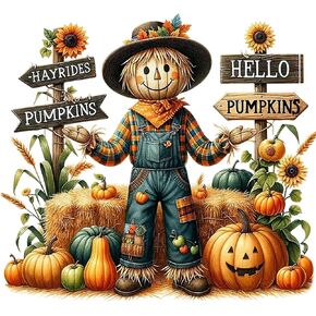 Scarecrow Pumpkin Diamond Art Kits for Adults,5D Hello Autumn Diamond Painting Kits for Adults Beginners,DIY Full Round Drill Diamond Dot Painting Gem Art Kits for Adult,Home Wall Decor 13.8x13.8 Inch