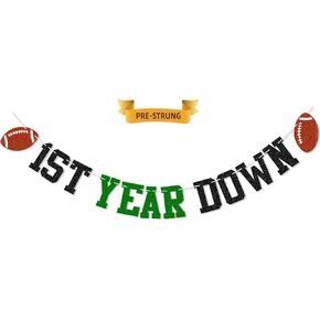 1St Year Down Football Party Decorations Pre-Strung 1st Year Down Banner, Fantasy Football 1St Birthday Hanging Decorations Football Theme One Birthday Decoration