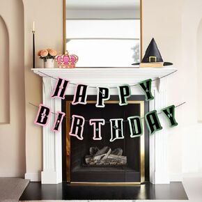 Witch Party Banner Decorations, Glitter Pink Green Theme Party Birthday Banner Supplies, Galentine's Day Girls Night Ladies Graduation Party Cute Kid Princess Witch Happy Birthday Party decorations