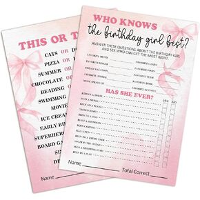 Birthday Party Games Card, Who Knows The Birthday Girl Best, Girls Sleepover Party Supplies for The Girls Card Game, 5x7 Inch Set of 25 Game Cards (Pink, Double-Sided) - A03 in Saudi Arabia