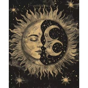Celestial Sun and Moon Diamond Painting Kit for Adults - DIY 5D Diamond Art Paint - Black and Gold(30x40cm)