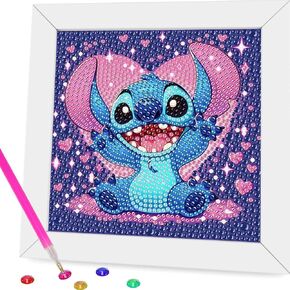Gearock Diamond Art Kits, Easy Diamond Painting Kits with Frame, Pink Flowers Adults Cute Big Gem Kits for Beginners Cartoon Lovers Halloween Christmas Birthday Gifts, 7x7 Inch