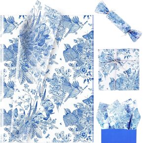 100 Sheet Blue Floral Bird Tissue Paper, 20x14 Chinoiserie Gift Wrapping Paper Vintage Flower Bird Packaging Tissue Paper for DIY Crafts Birthday Baby Shower Wedding Bridal Shower Tea Party Decor
