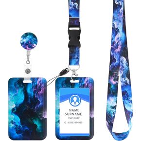 cobee ID Badge Holder with Lanyard, Retractable Starry Sky Badge Holders with Reels and Detachable Badge Lanyards Fashionable Neck Crossbody Lanyard Name Credit Card Protector for Women/Girls (Blue)