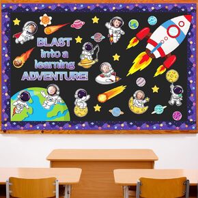 Outer Space Bulletin Board Decorations Astronaut Space Themed Classroom Decoration Set Back to School Galaxy Decor Blast into a Learning Adventure Themed Party Supplies