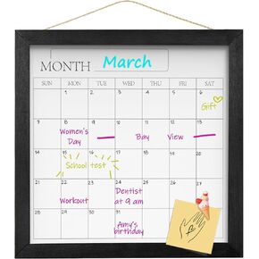 Umtiit Monthly Calendar Dry Erase Whiteboard 11.8 x 11.8 inch(30 x 30 cm), Black Wood Frame, Magnetic Surface Whiteboard for Planning/Schedule/School Timetable/Memo(YLBB-3030BK,US)