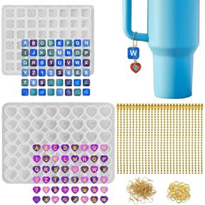 152 Pcs Silicone Resin Molds Kit - Alphanumeric, Constellation Jewelry Making Set with 2 Molds (Heart & Rectangle), 150 Gold Accessories for DIY Necklace, Keychain, Gift Crafts