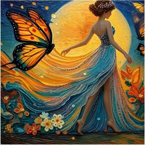 hill froeistung Butterfly Diamond Painting Kits for Adults, Round Full Drill Lady Diamond Art Kits for Beginners, 5D DIY Paint with Diamonds Crafts for Home Wall Decoration Gifts（12×12Inch）