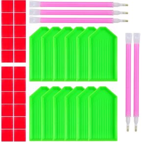 39PCS Diamond Art Painting Tools and Accessories Kits,with 5 Diamond Painting Pen,22pcs Glue Clay,12 Plastic Trays DIY Diamond Painting Accessories Art Supplies