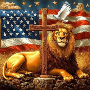 RICUVED Diamond Art Kits for Adults, Independence Day Diamond Painting Lion Kits for Beginners, 4 of July 5D Full Drill Animal Diamond Art Gem Diamond Painting Kits for Home Wall Decor 12x12Inch